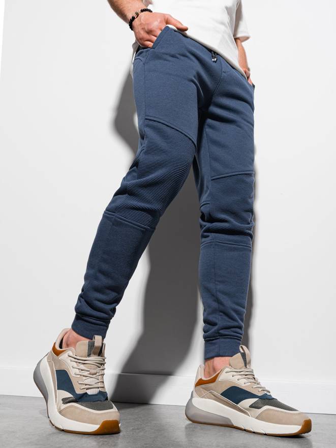 Patchwork men's sweatpants joggers OM-PASK-22FW-013 - dark blue V2