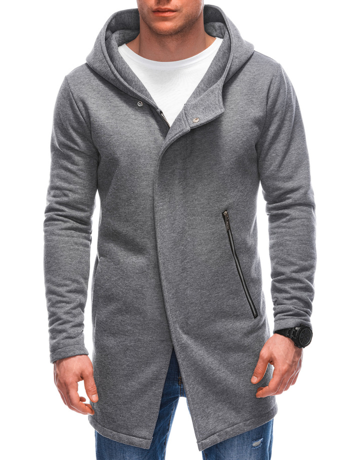 Men's asymmetrical unbuttoned hooded sweatshirt OM-SSZP-0111 - grey V3