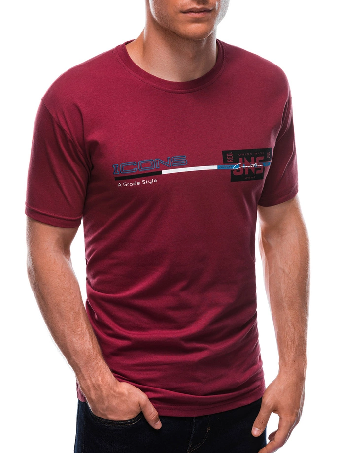 T-shirt męski z nadrukiem 1715S - bordowy