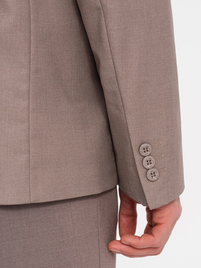 Męska klasyczna marynarka z kieszenią na poszetkę - beżowa V3 OM-BLZB-0115