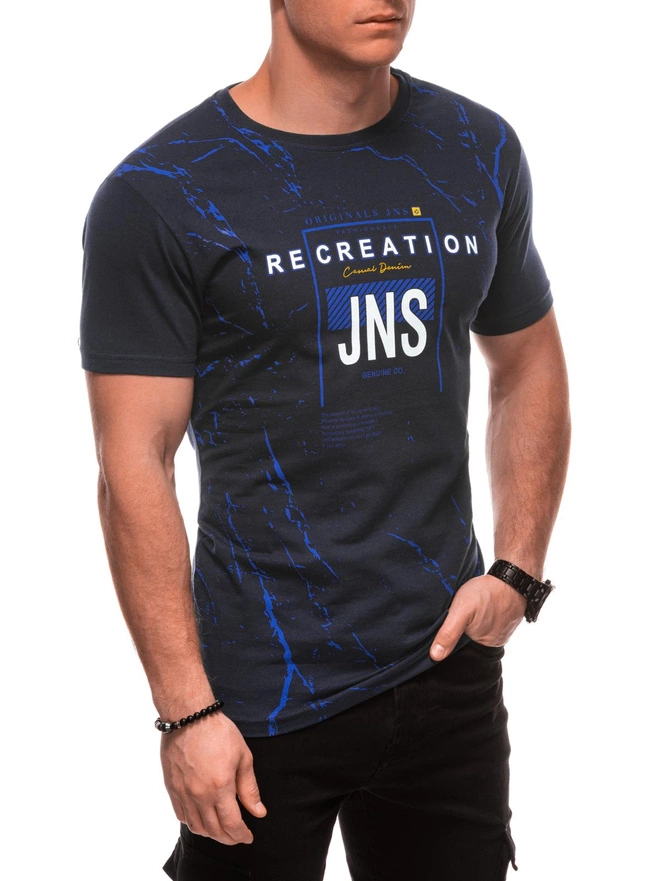 T-shirt męski z nadrukiem S2037- granatowy
