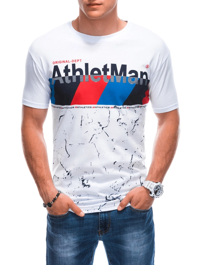 T-shirt męski z nadrukiem 1887S - biały