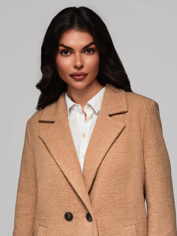 Modny płaszcz damski CLR041 - brązowy