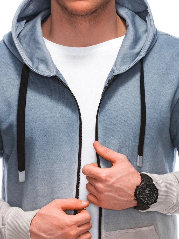 Bluza męska rozpinana z kapturem OM-SSWS-0127 - niebieska V1