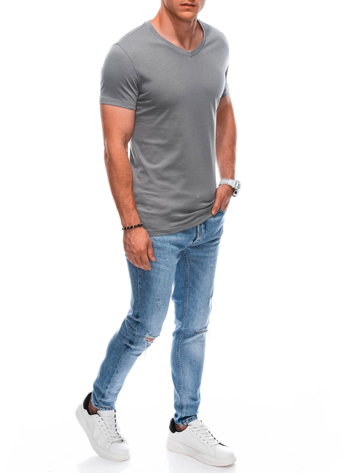 T-shirt męski basic V-neck EM-TSBS-0101 - szary V8