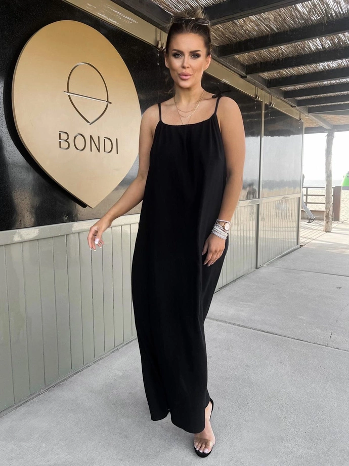 Sukienka maxi z lnem - DLR114 czarna