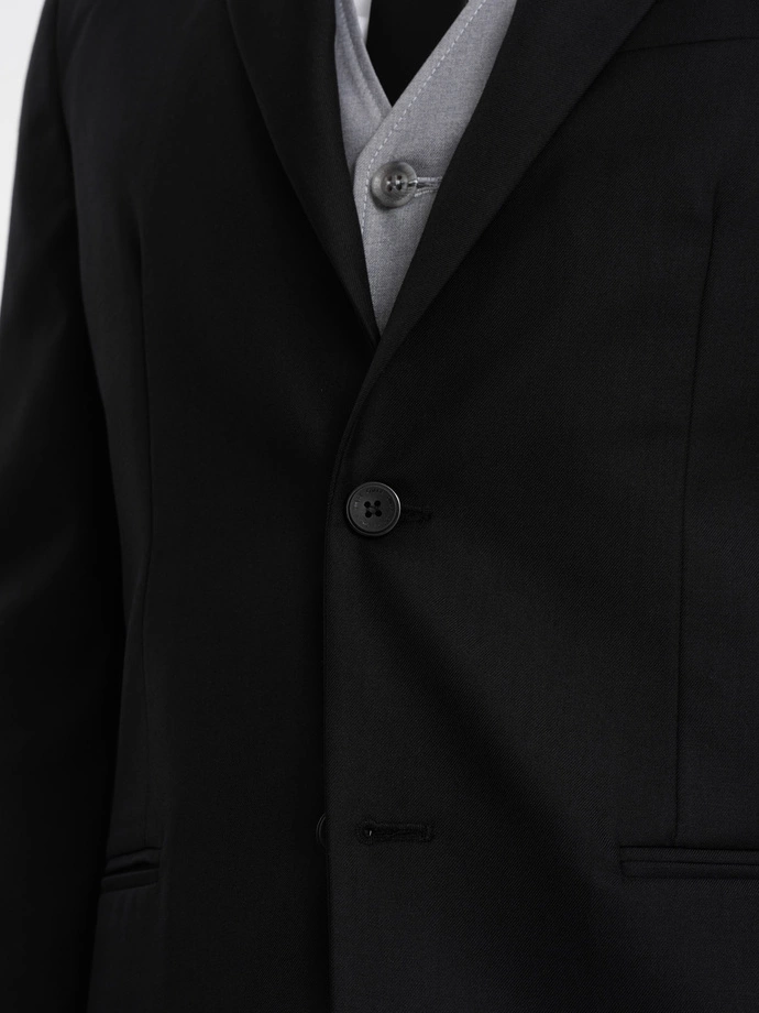 Męska klasyczna marynarka z kieszenią na poszetkę - czarna V4 OM-BLZB-0115