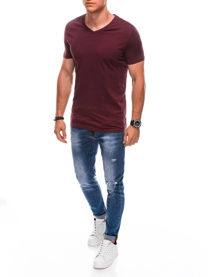 T-shirt męski basic V-neck EM-TSBS-0101 - bordowy V10