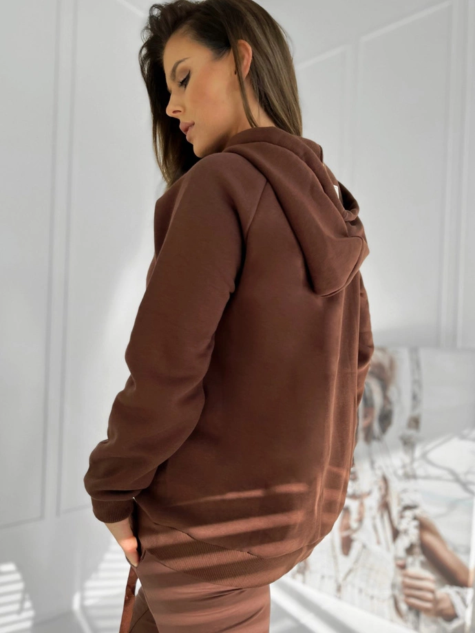 Bluza damska z kapturem 042TLR - brązowa