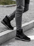 Męskie buty sneakersy za kostkę z rzeźbioną podeszwą – czarne V1 OM-FOBO-0122