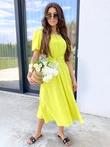 Sukienka damska midi z rękawem i okrągłym dekoltem elegancka ELIA DLR200 - limonkowa