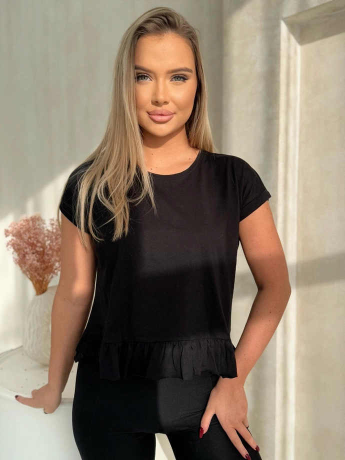 T-shirt z falbanką SLR096- czarny