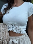Modna bluzka damska z koronką LLR023 - ecru