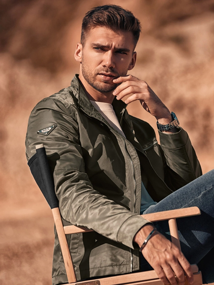 Kurtka męska biker 605C - khaki V1