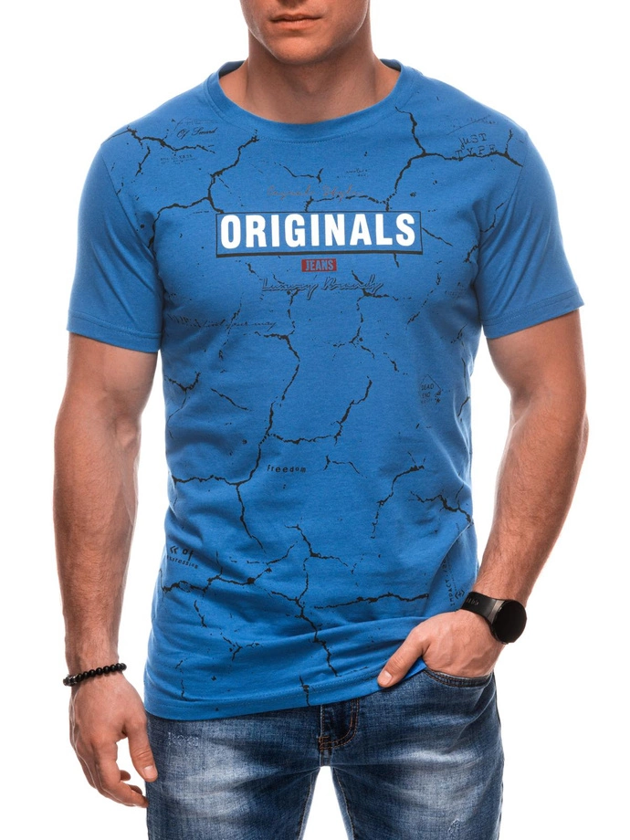 T-shirt męski z nadrukiem S2026 - ciemnoniebieski