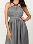 Sukienka damska maxi na wąskich ramiączkach z zabudowanym dekoltem INGI DLR201 - szara