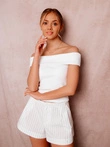 Damska bluzka prążkowana crop top z odkrytymi ramionami 085SLR - biała