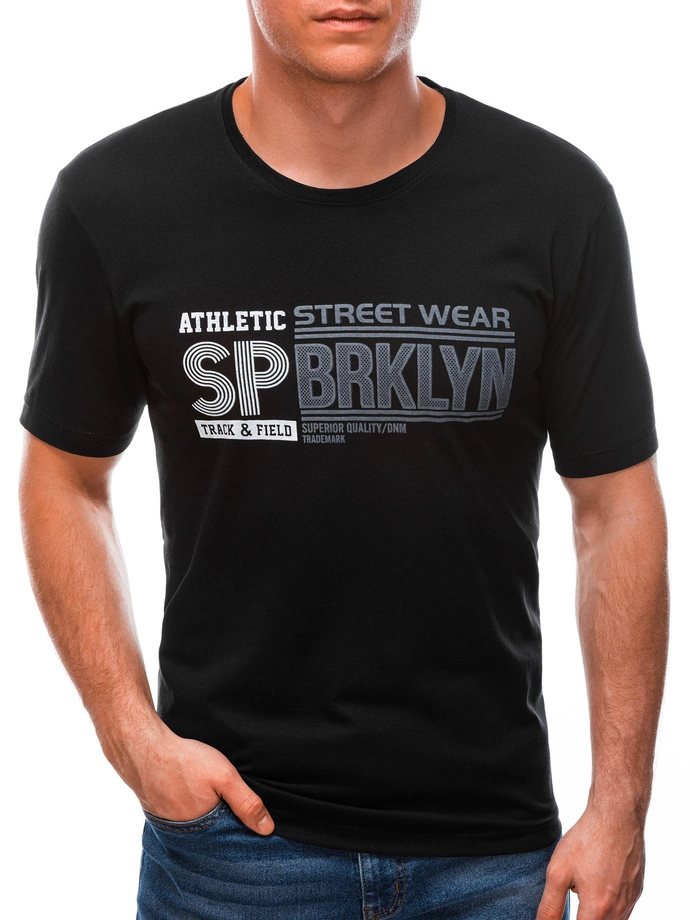 T-shirt męski z nadrukiem 1599S - czarny