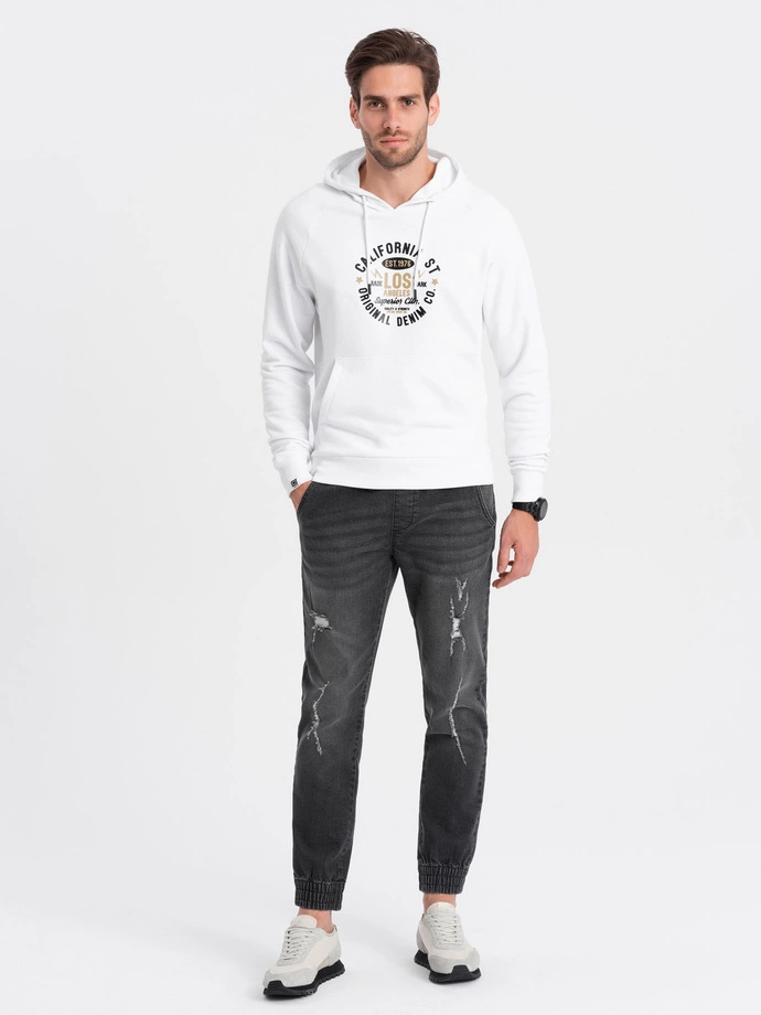 Męskie spodnie jeansowe JOGGERY z przetarciami - czarne V2 OM-PADJ-0150