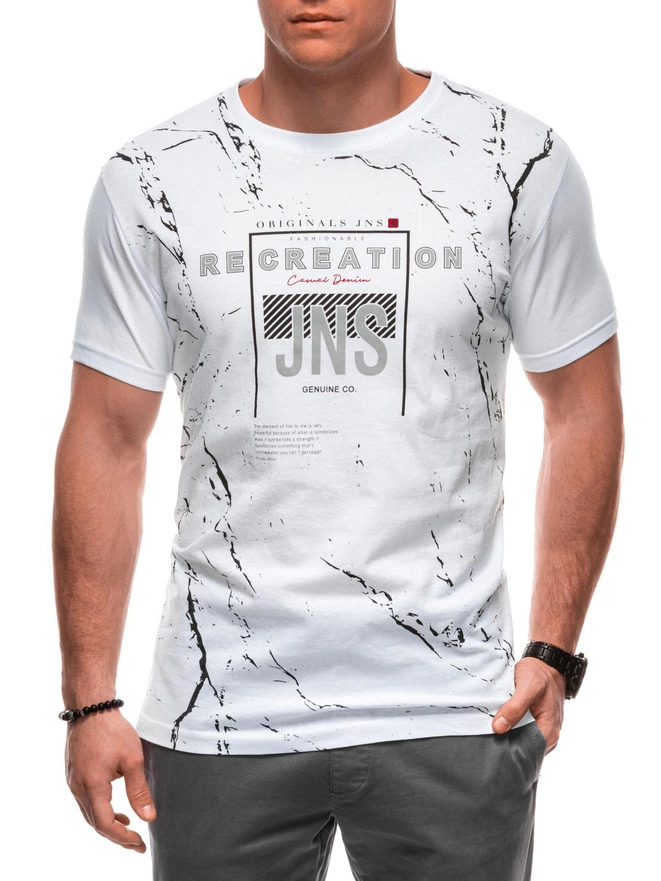 T-shirt męski z nadrukiem S2037- biała