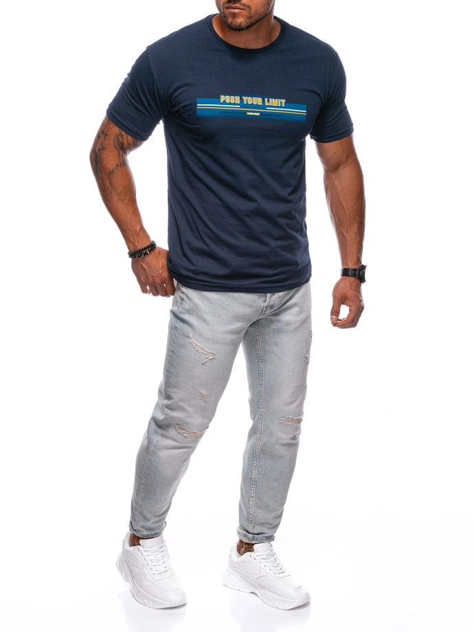 T-shirt męski z nadrukiem 1846S - granatowy