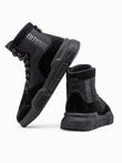 Męskie buty sneakersy za kostkę z rzeźbioną podeszwą – czarne V1 OM-FOBO-0122