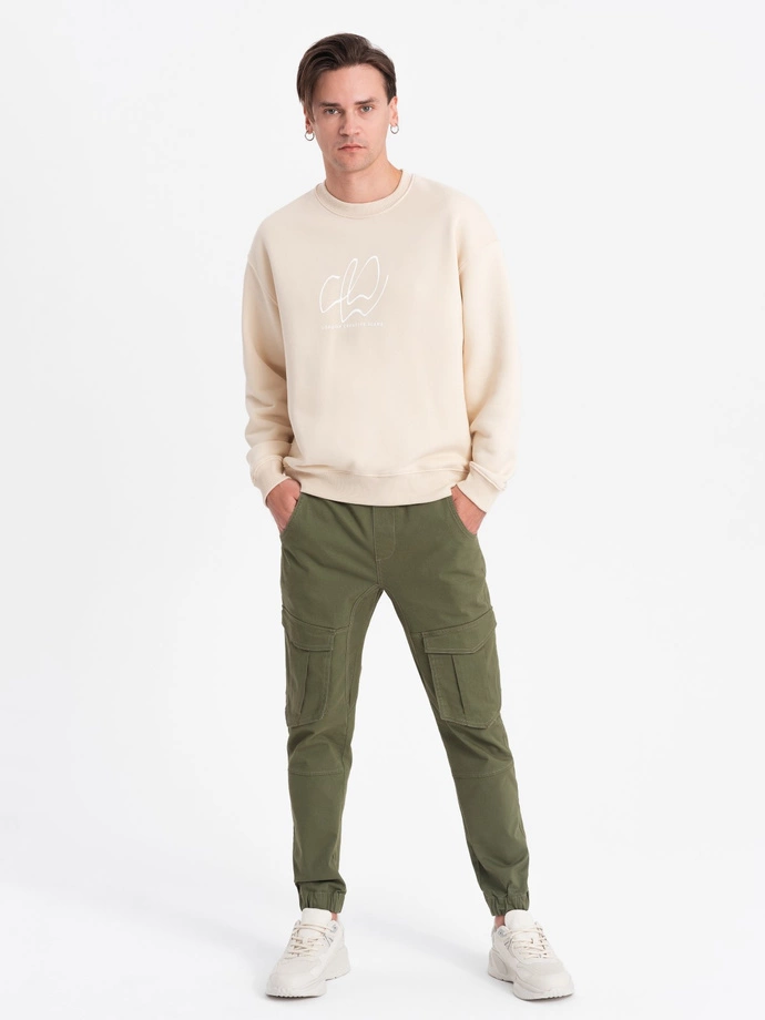 Spodnie męskie joggery P886 - oliwkowe