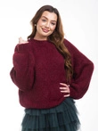 Sweter damski pudełkowy ELR025 - bordowy