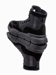 Męskie buty sneakersy za kostkę z rzeźbioną podeszwą – czarne V1 OM-FOBO-0122