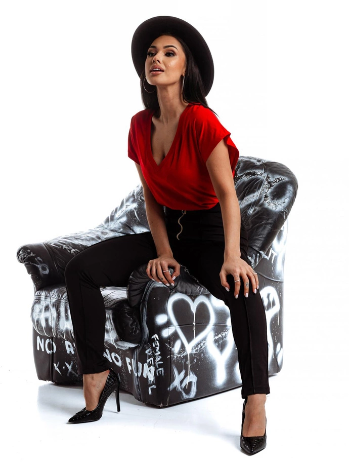 T-shirt damski bez nadruku SLR087- czerwony