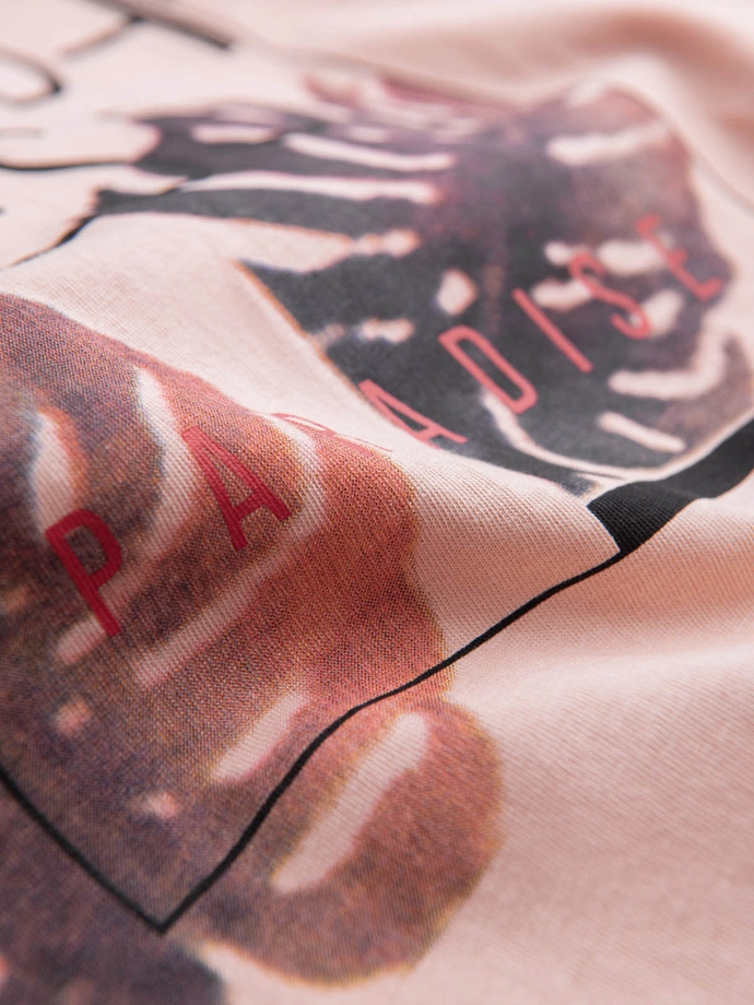 T-shirt męski z nadrukiem - jasnoróżowy V2 OM-TSPT-0131 (PALE ROSE)