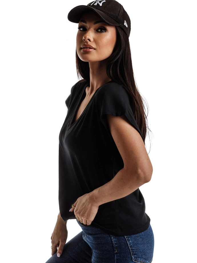 T-shirt damski bez nadruku SLR087 - czarny