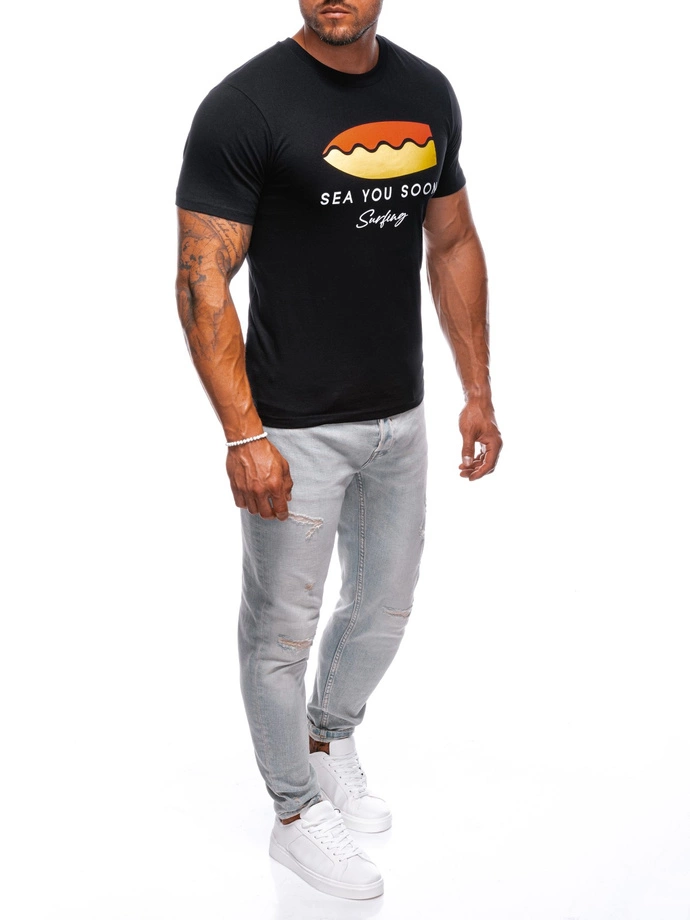 T-shirt męski z nadrukiem 2003S - czarny