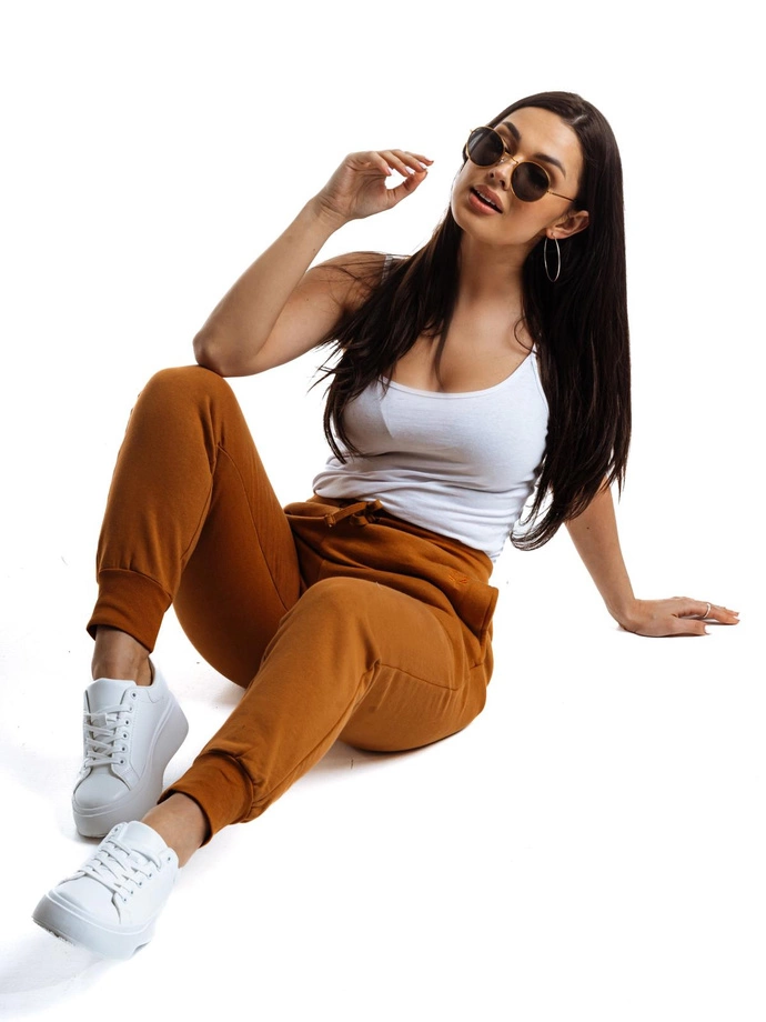 Spodnie damskie dresowe PLR265 - musztardowe