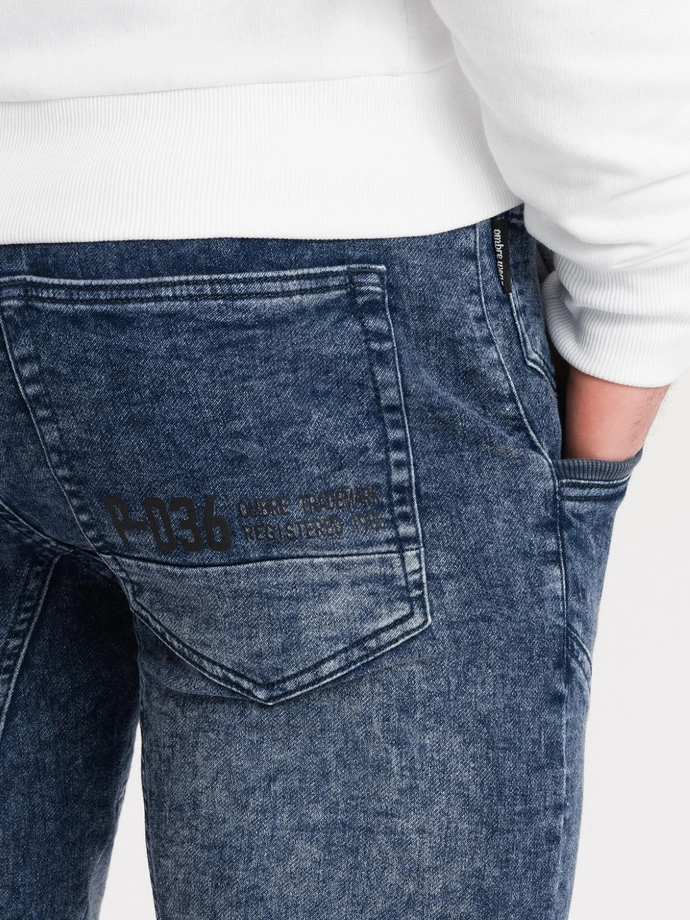 Spodnie męskie marmurkowe JOGGERY z przeszyciami - niebieskie V1 OM-PADJ-0108