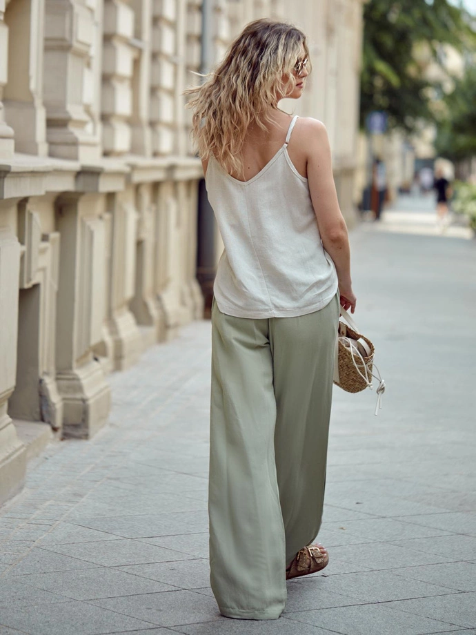 Top z lnem damski SLR091 - beżowy