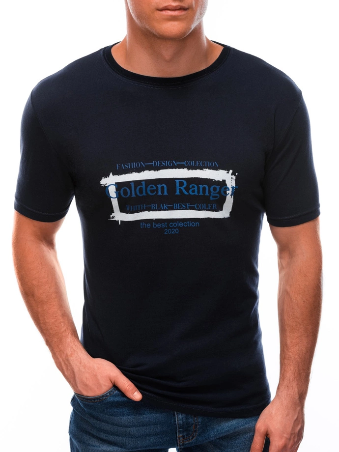 T-shirt męski z nadrukiem 1579S - granatowy