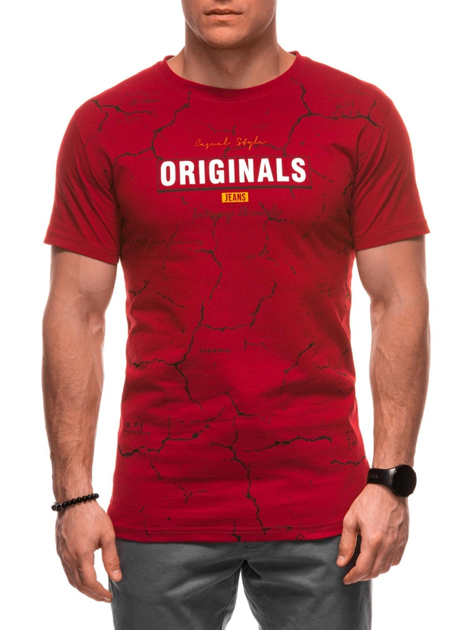 T-shirt męski z nadrukiem S2026 - czerwony