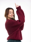 Sweter damski pudełkowy ELR025 - bordowy