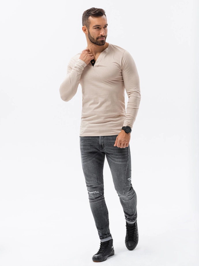 Longsleeve męski z guzikami - jasnoszary V6 L133