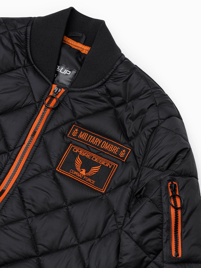 Kurtka męska ocieplana bomberka z naszywkami 357C - czarna V4