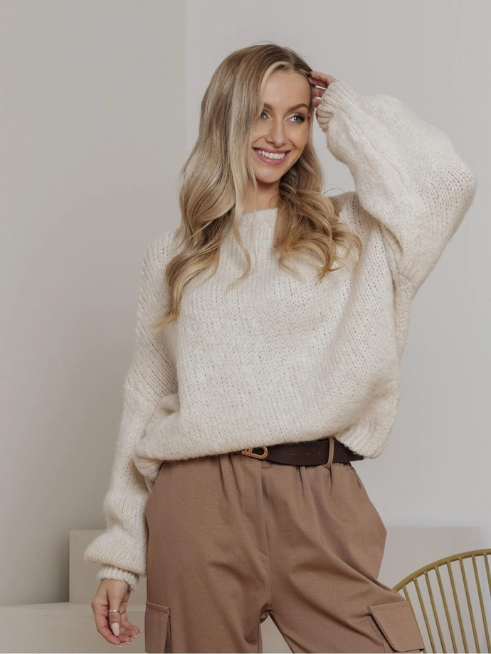 Sweter damski pudełkowy ELR025 - ecru