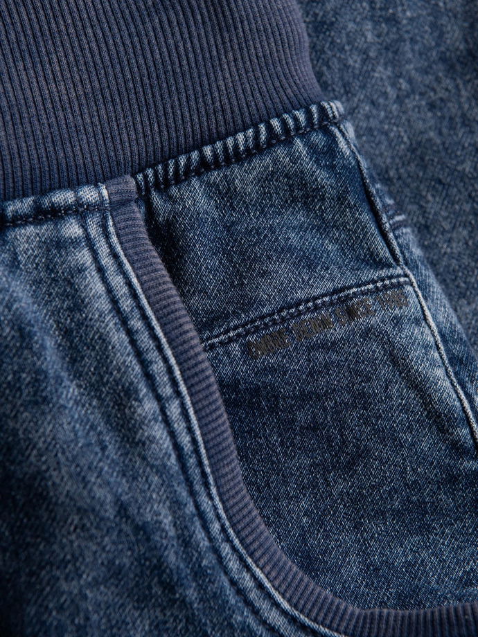 Spodnie męskie marmurkowe JOGGERY z przeszyciami - niebieskie V1 OM-PADJ-0108