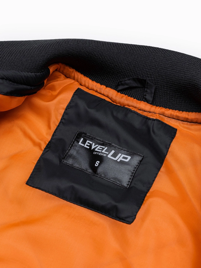 Kurtka męska ocieplana bomberka z naszywkami 357C - czarna V4