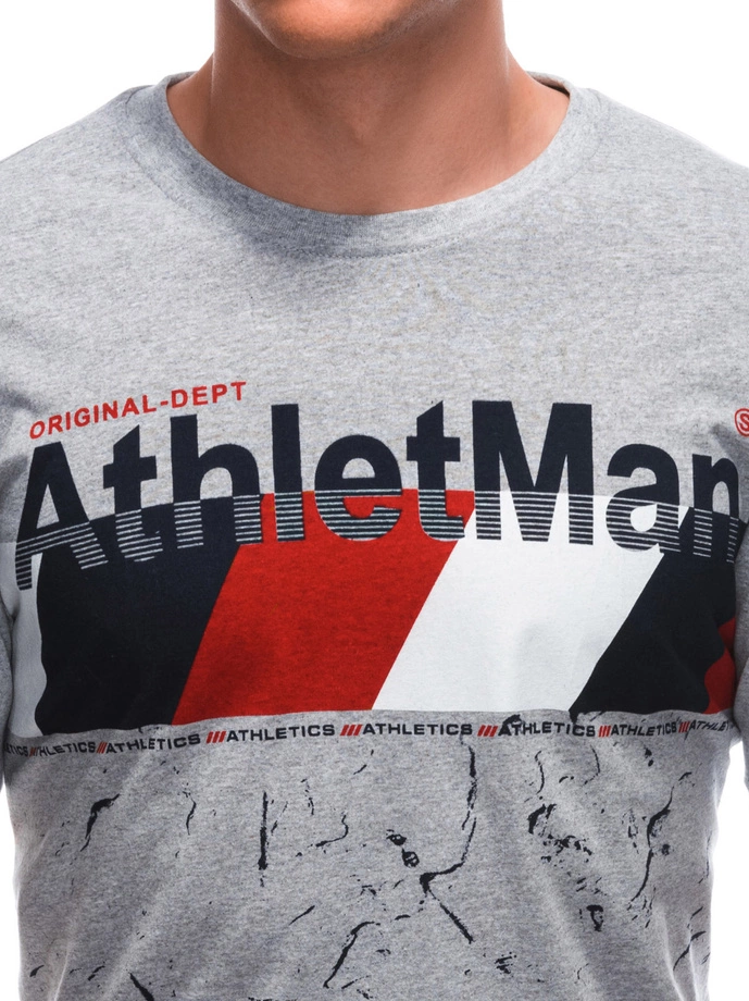 T-shirt męski z nadrukiem 1887S - szary