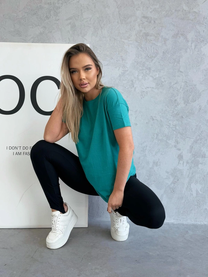 T-shirt oversize SLR094 - turkusowy