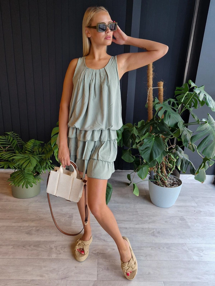 Sukienka bombka z falbankami - DLR111 khaki