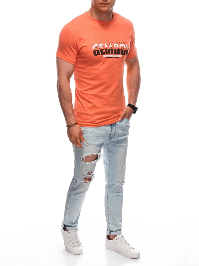 T-shirt męski z nadrukiem 1921S - pomarańczowy