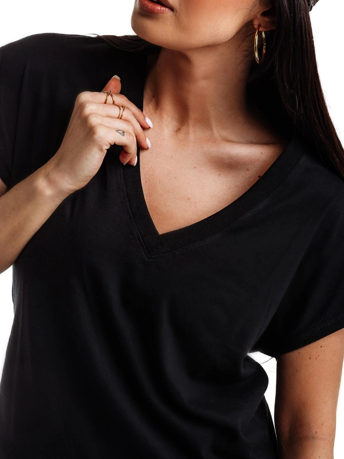 T-shirt damski bez nadruku SLR087 - czarny