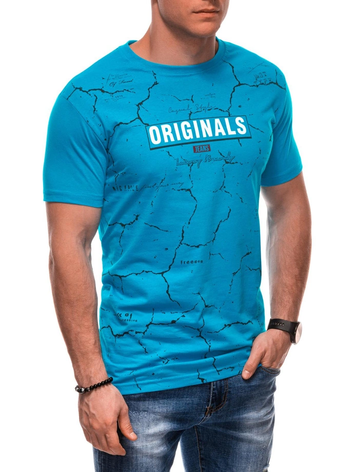 T-shirt męski z nadrukiem S2026 - turkusowy